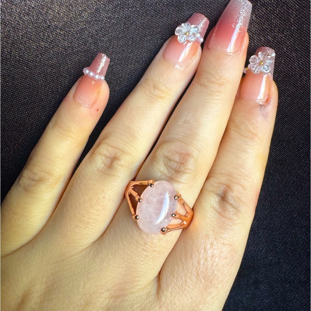 Rose Quartz Ring with large oval center Gemstone Rose Gold “ The love Stone” 9
